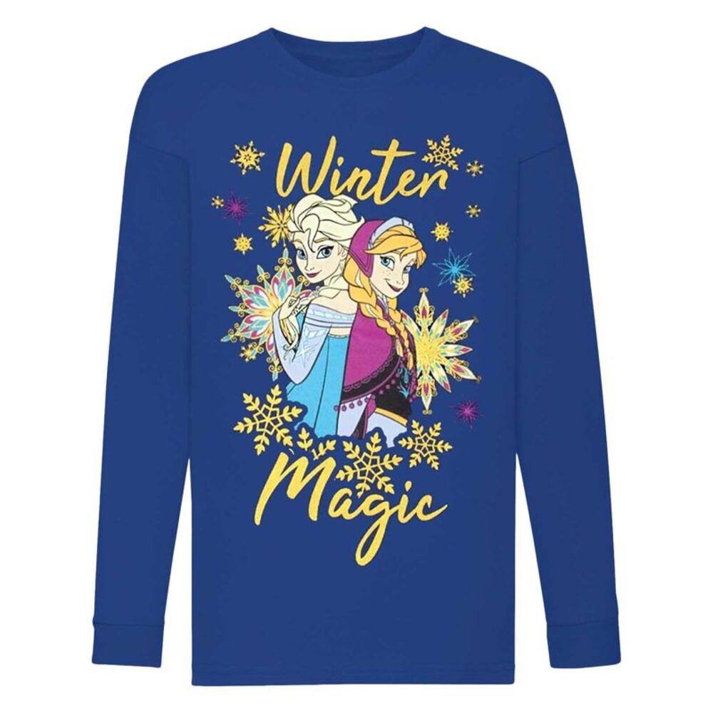 Frozen Girls Winter Magic Anna And Elsa Glitter Long-Sleeved T-Shirt / Blue